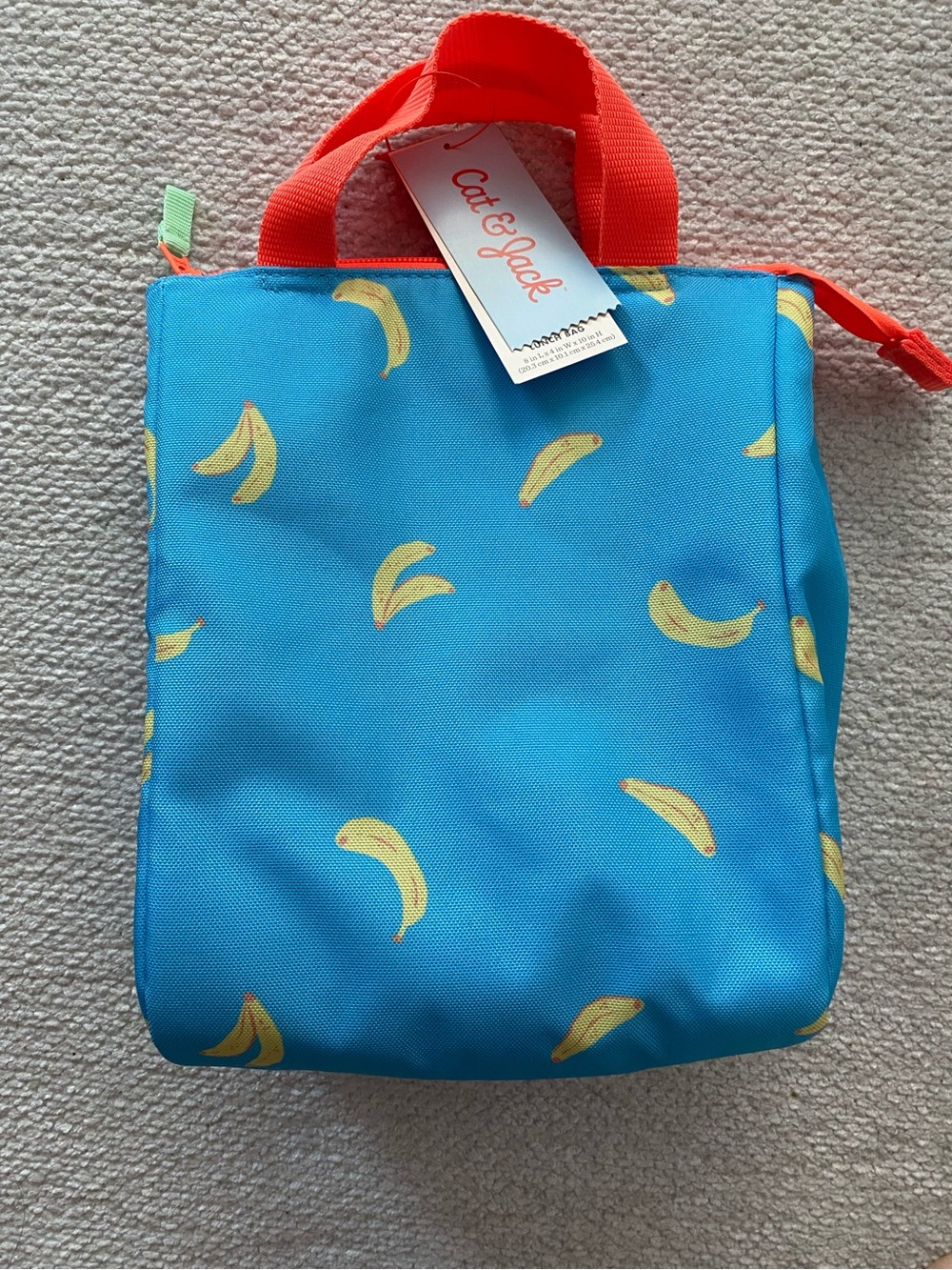 Cat & Jack Blue Banana Pattern Lunch Tote with Orange Handles